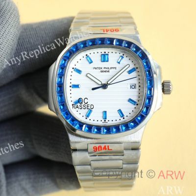 Swiss Quality Patek Philippe Nautilus 5711 White Face Blue Diamond Bezel Watches